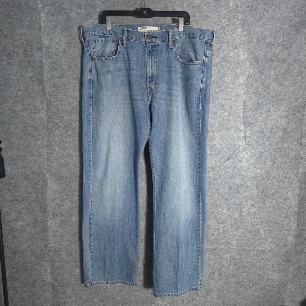 Levi 569 Jeans Mens 38x32 Light Wash Blue Loose Straight Baggy Skater Dissastred